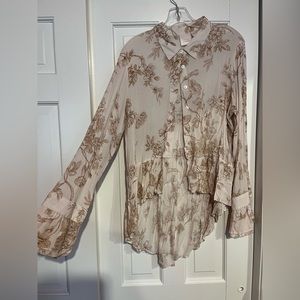 LC Lauren Conrad Floral Button Up High Low Blouse